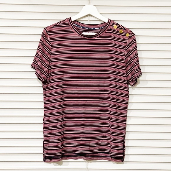 Anne Klein Denim and Sport Button-Shoulder T-Shirt - Picture 2 of 4